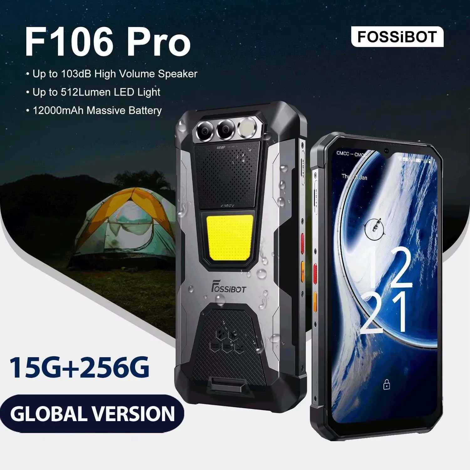 FOSSiBOT-F106PRO 견고한 스마트폰, 안드로이드 14 휴대폰, 12000mAh, NFC, GPS, Helio G85, 월드 프리미어 