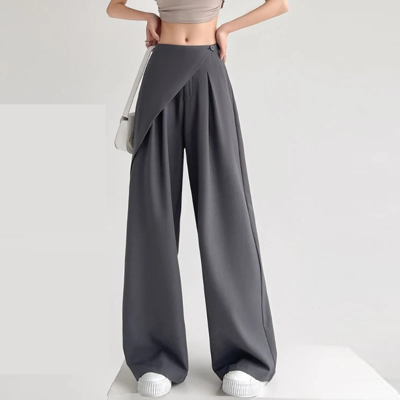 Design sense two-piece suit wide leg pants for women, fashionable high waist slimming  straight leg casual suit floor pants
