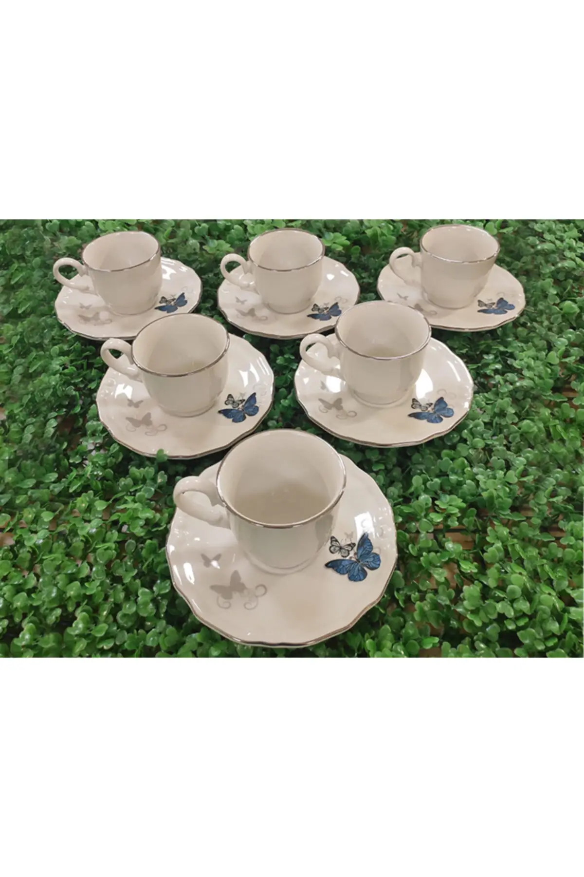 

DOLBOVI White Butterfly Printed Tea Cup Pad 6lı English Tea Glass Cup