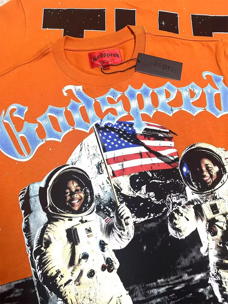 

American Streetwear God Speed T-Shirts Astronaut Print Men Women 1:1 Best Quality Pure Cotton T Shirts