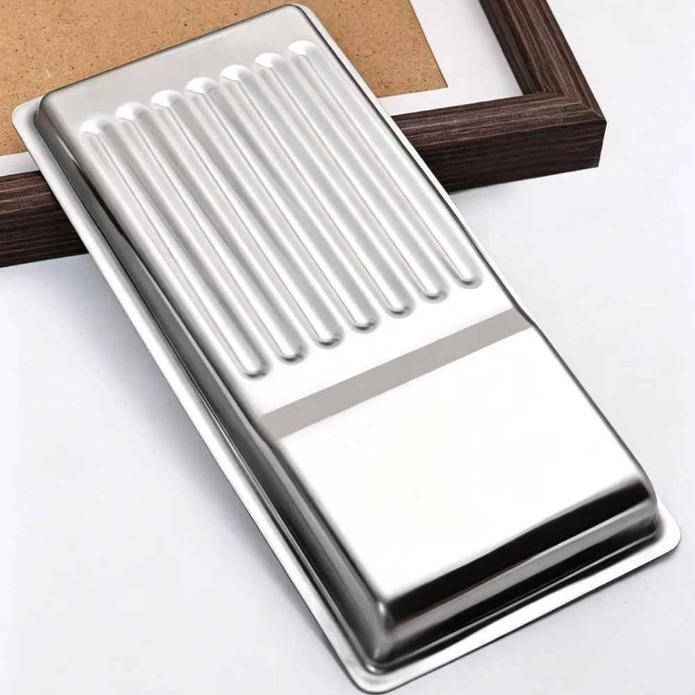 1pc Stainless Steel Nail Art Tool Tray Non-Slip Groove Nail Tool Storage Holder Organizer Soaking Tray for Home Salon Use
