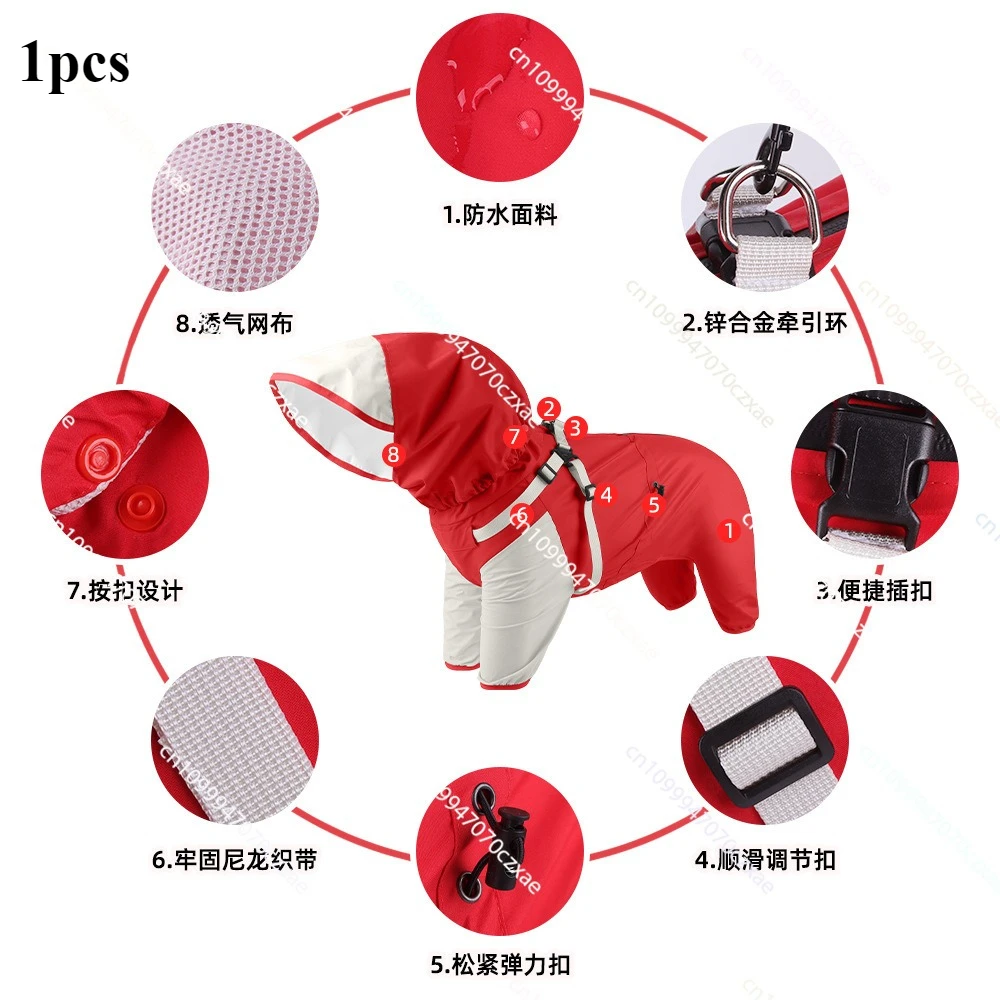

Dog Raincoat Pet Puppy Four-legged Raincoat Windproof Waterproof Dog Clothes Outdoor Hooded Removable Jacket