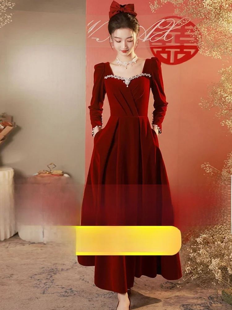 

plus Size Wedding Dr Slimming A-Line Skirt Long Sve U-Neline Ele plus Size Women Materni Dr for Par Banquet