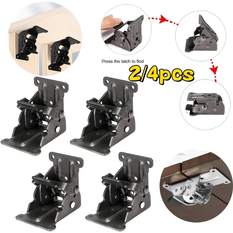 2/4 Buah Braket Lipat, Ekstensi Kunci Lipat 90 Derajat, Engsel Braket Penopang Lipat Kaki Tempat Tidur Kursi Meja, Engsel Kunci Mandiri