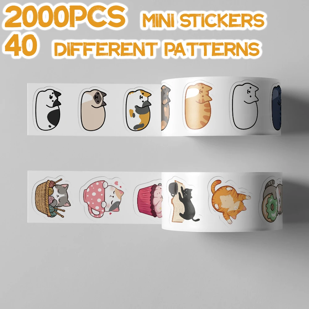 2000pcs/4rolls cute Cat MEME themed mini sticker rolls 40 patterns delicate decoration for holiday gift party decor Class reward