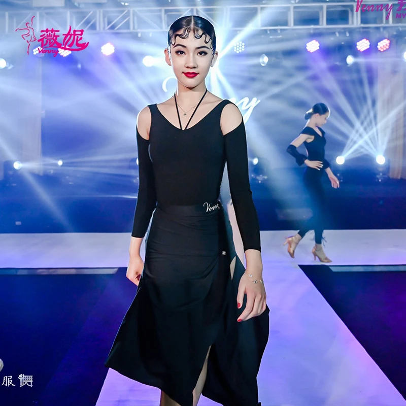 Vennystyle Abito da ballo latino Set da allenamento a maniche lunghe da donna Top alla moda per costumi da ballo da sala per la pratica della danza
