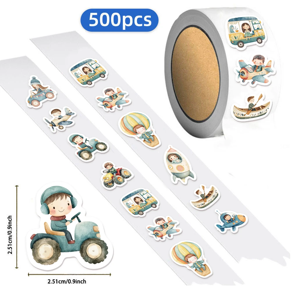 500PCS Cartoon Transportation Stickers Decorative Graffiti Roll Stickers DIY Luggage Skateboard Phone Case Waterproof Stickers