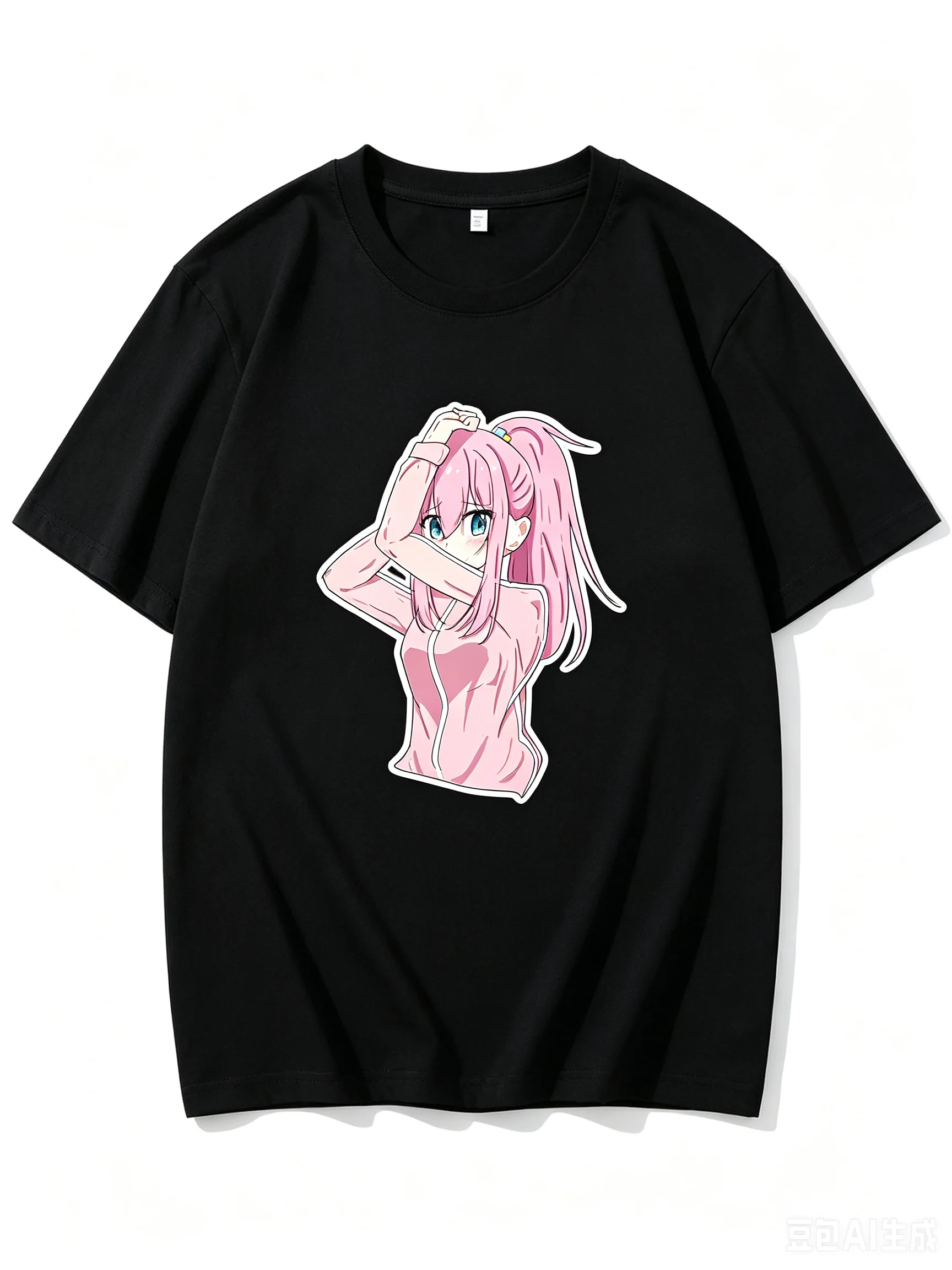 2026 New Unisex Crew Neck Casual Short Sleeve T-Shirt With Ponytail Hitori Gotoh Shy Cutout Anime Print T-Shirt