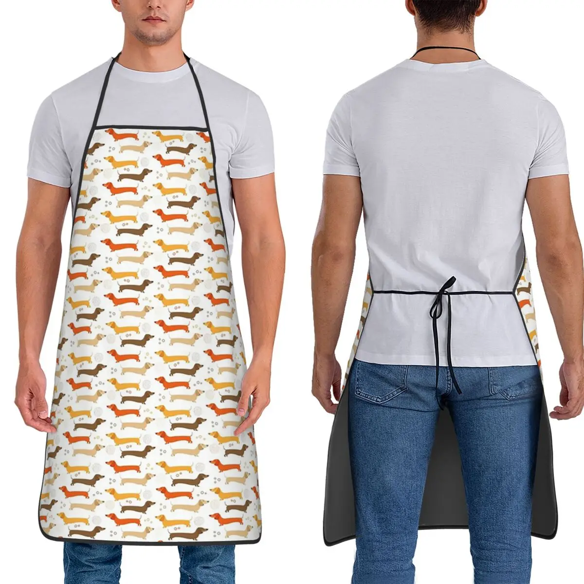 Colorful Dachshund Pattern Apron Chef Cooking Tablier Sleeveless Bib Kitchen Cleaning Pinafore for Women Men Painting