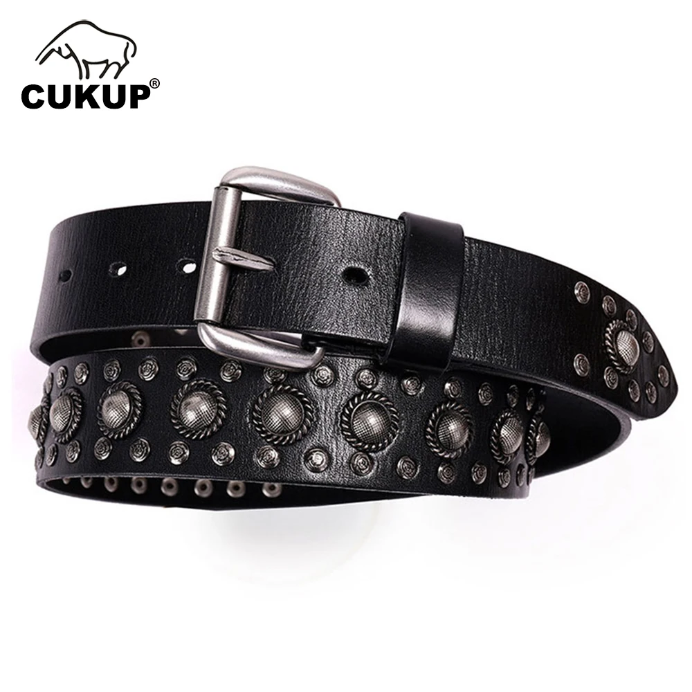 

CUKUP New Design Mushroom Nail Male Style Rivet Belts Retro Art Rock Top Quality Cowhide Belt Selling by Manufacturer Directly