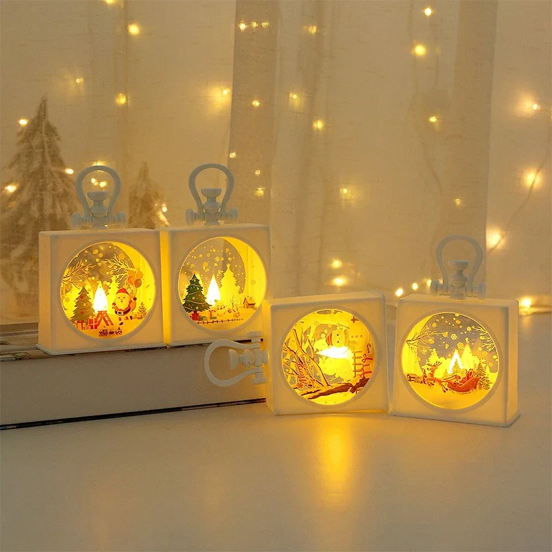 Desktop Ornament Party Festival Home Decor LED Christmas Night Light Hand Held Small Oil Lamp Lovely Children Xmas Holiday Gift