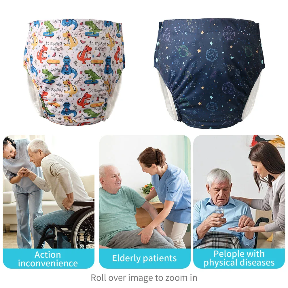 Pañales impermeables de seda de hielo para adultos, pantalones de pañales para ancianos, pañales reutilizables, bolsillo para pantalones, almohadillas para pañales transpirables antifugas