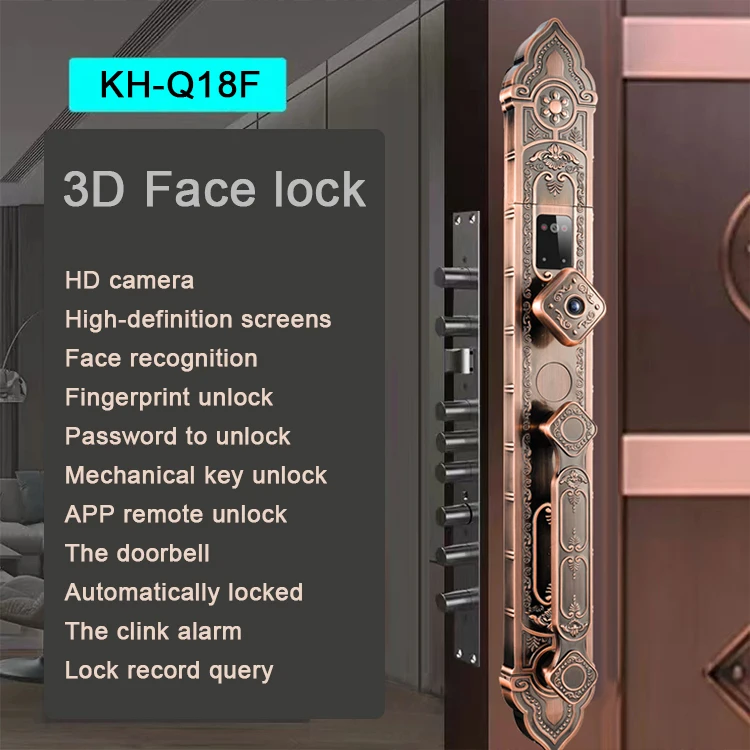 European Style Keyless Cerradura Inteligente Home Security Key Face Recognition Card Digital Home Electronics Smart Door Lock