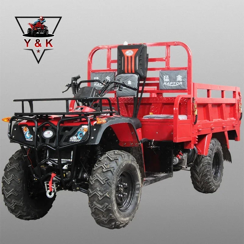 400CC 4WD Farm ATV, Water-cooled Engine,Part-time Four-wheel Drive,Shaft Drive Farmer Tractor Tipping Quad Bike ATV,Hydraulic