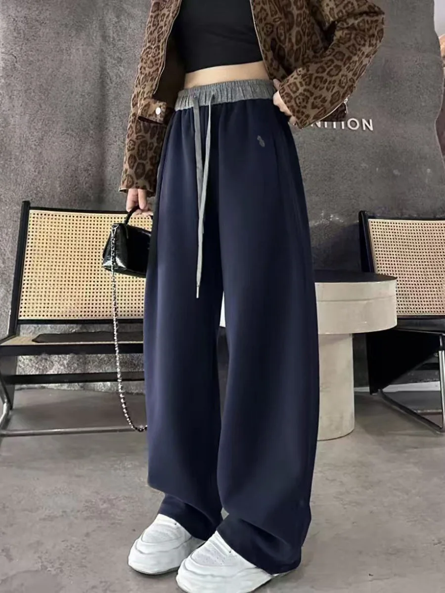 الخريف الشتاء عالية الخصر السراويل النسائية المطرزة الحصان نمط المرقعة الصوف مبطن سميكة Sweatpants غير رسمية