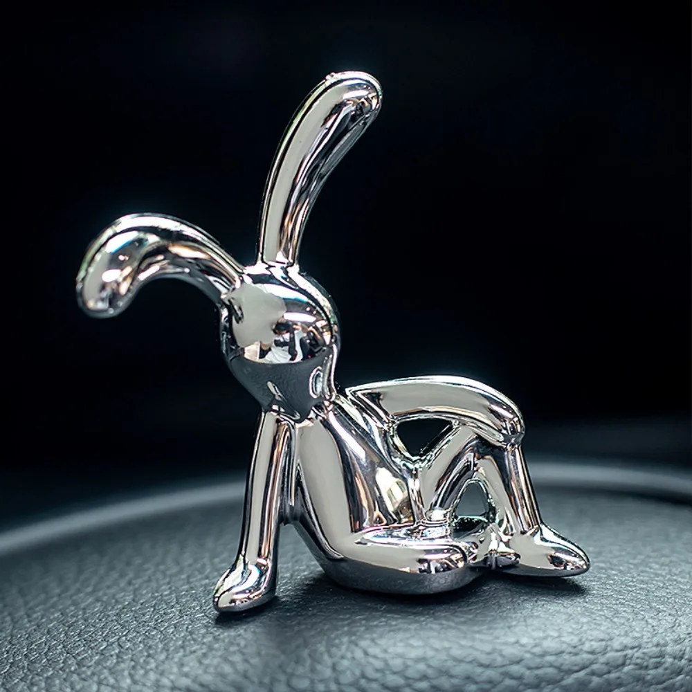 Electroplating Rabbit Decorative Ornaments Long Eared Rabbit 3D Ornament Cute Cartoon Car Interior Decor Center Console Decor