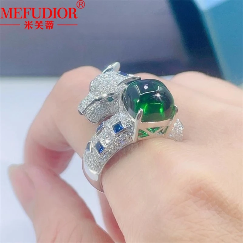 925 Sterling Silver Moissanite Full Diaomonds Leopard Heard Ring Animals Finger Brand for Women Men Fashion Party Jewellry Gifts