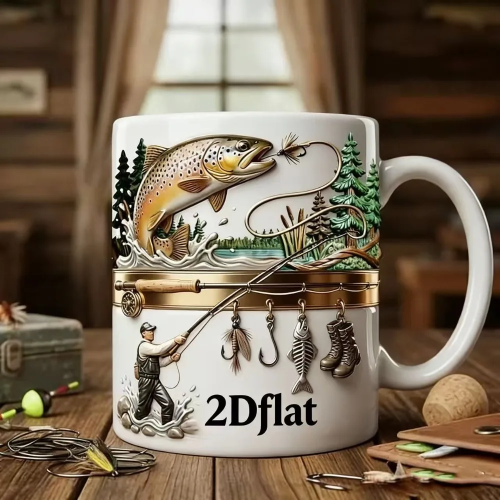 

Fishing Mug Ceramic Funny Novelty Drinkware Fisherman Coffee Mug for Cold Weather Outdoor Fishing Camping Hiking Picnic