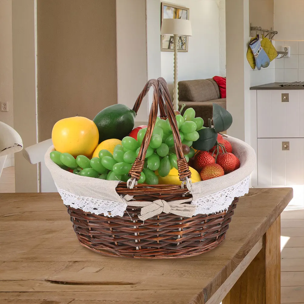 

Picnic Basket Woven Storage Basket 32x25x14cm Brown Lightweight for Camping Hiking Family Gatherings Home Decoration