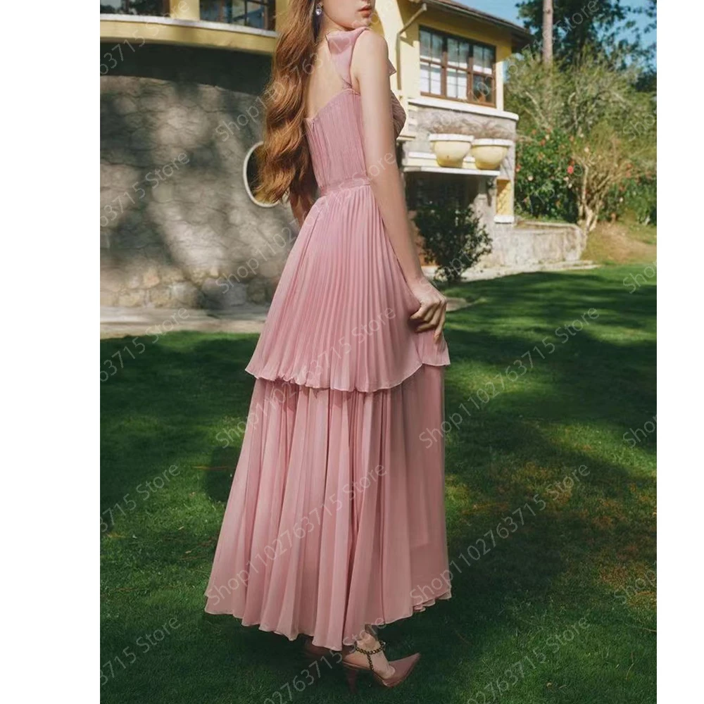 Elegant Pink Long Prom Dresses for Women Backless Ankle-Length A-Line Prom Party Wedding Gala Dress Special Events Maxi 2024