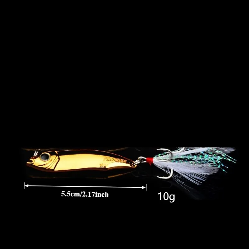 BILLINGS 10g 5.5cm Electroplated Iron Plate Bait Sinking Sea Fishing Lure Feather Hook Fake Bait Rotating Sequin Mackerel Bait