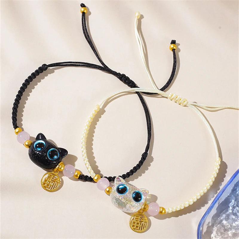 Cute Big Eyes Cat Adjustable Bracelet Couple Friendship Unique Elegant Fashion Jewelry Cat Charm Bracelet Gift