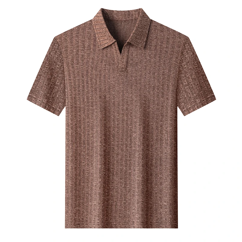Herren Atmungsaktives Strick-Poloshirt Kurzarm V-Ausschnitt Gestreifter Stoff Bequem Leichtgewichtig Lässig Business Tägliche Kleidung – Detail 16