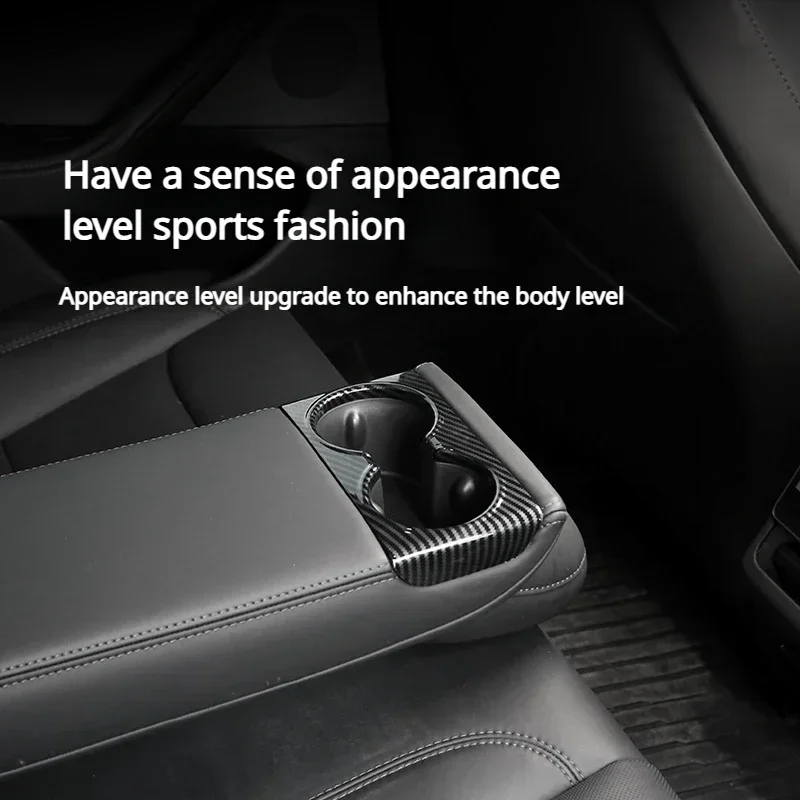 テスラ モデル3 ハイランド 2025年式 後部座席用カップホルダーカバーパネル、後列カップホルダー保護カバー装飾フレームアクセサリー