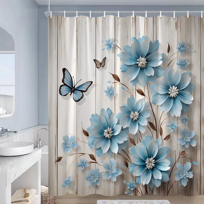 Floral Shower Curtains Butterfly Hummingbird White Daisy Dandelion Rose Flowers Plants Polyester Fabric Bathroom Curtain Decor