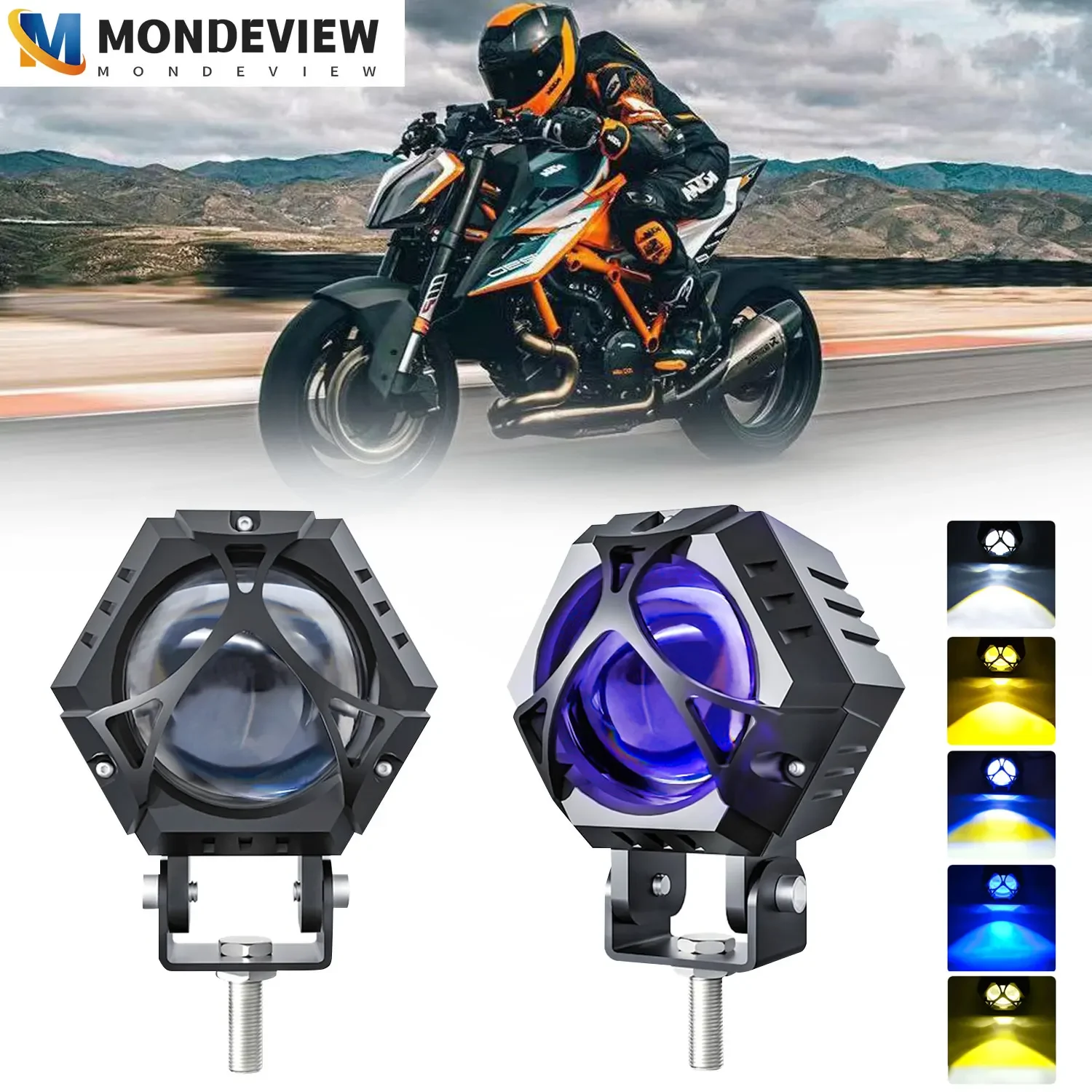 

MONDEVIEW M1 PRO 10 lighting modes motorcycle spotlight 6000K 28000LM 220W high-power automotive lighting auxiliary light