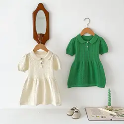 Summer Newborn Infant Baby Girls Hollow Out Knit Thin Muslin Dresses Ventilate Skirt Kids Onepiece Fashion Baby Clothing