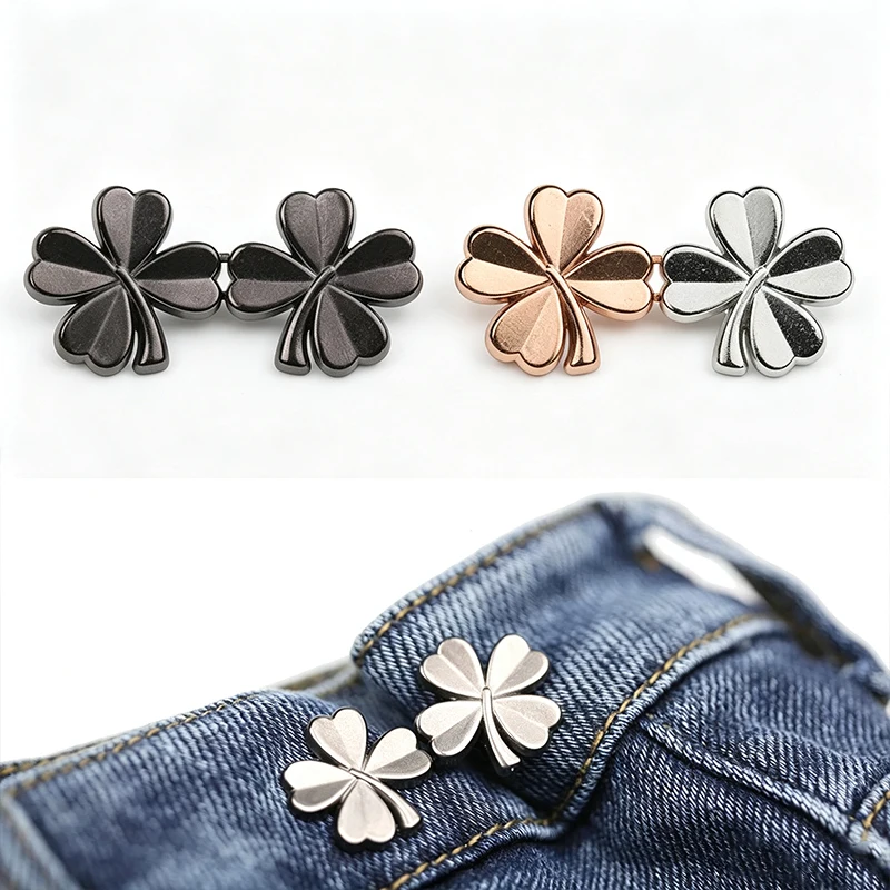 1 Pair Reusable Flower Waist Button Tighteners Four Leaf Clover Reusable Flower Waist Seamless Button Fastener Pants Skirts