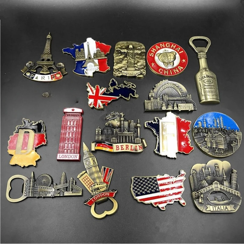 

Handmade UK Germany Brazil France London Italy United States Metal Magnets Refrigerator Stickers Bottle Opener Gift Souvenirs