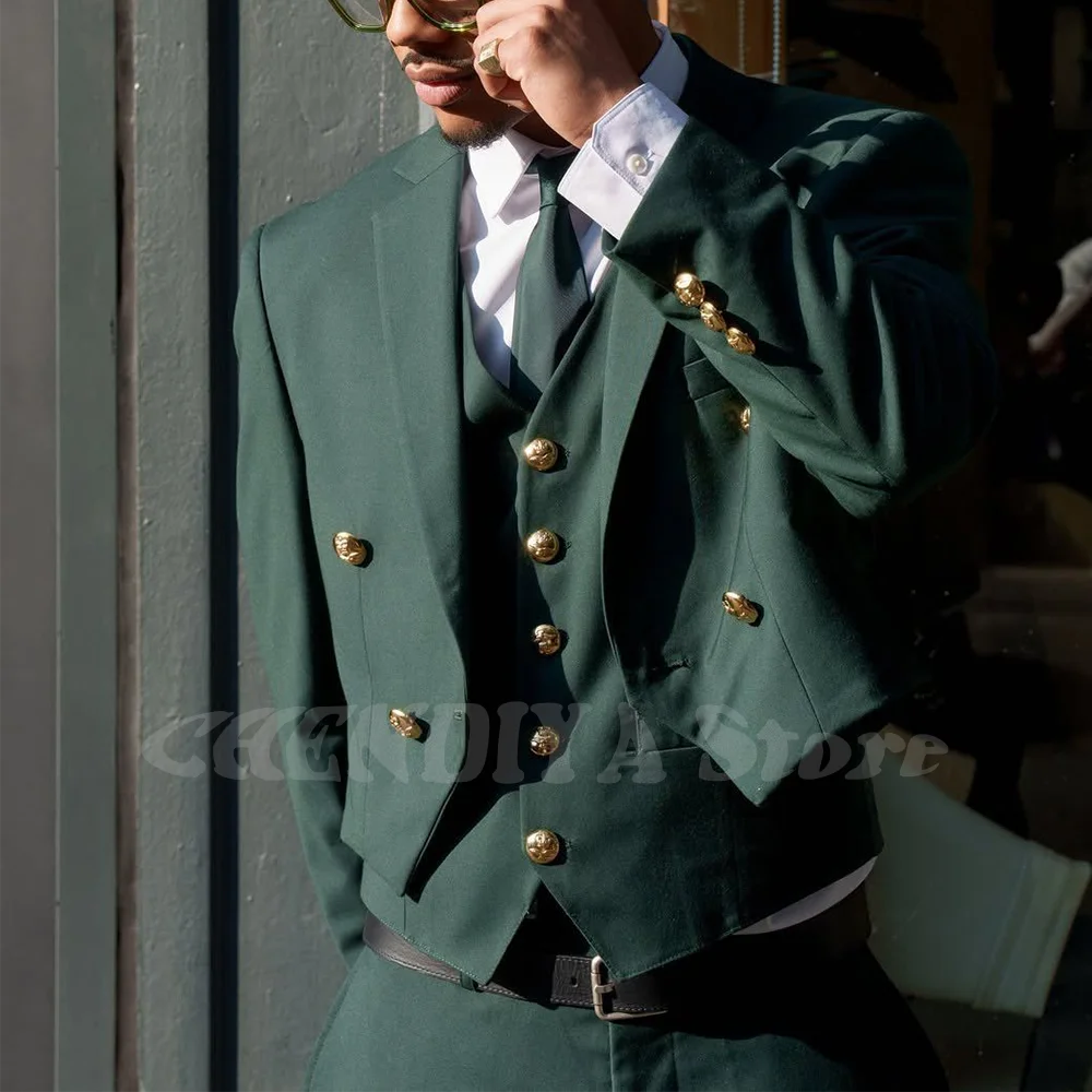 

British Style Solid Men's Suit Regular Fitted Peaked Lapel Elegant Male Outfits Three Pieces Set Casual Prom Male Outfit