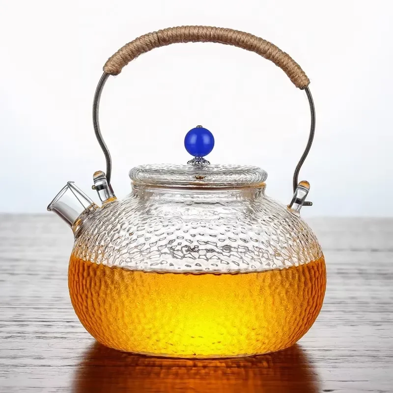 Heat Resistant Hand Blown Borosilicate Glass Teapot with Metal Handle Health Pot Tea Set