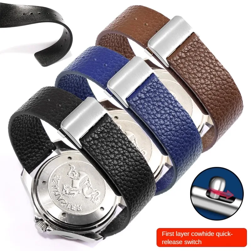 

Universal Genuine Leather Watch Strap Of Various Brands 18/19/20/21/22mm Straight Interface Lychee Grain Cowhide Watchband