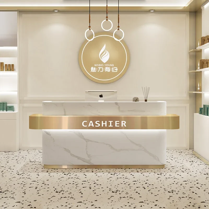 

White Office Desk Reception Counter Checkout Modern Clinic Reception Desk Information Caisse Enregistreuse Furniture Office