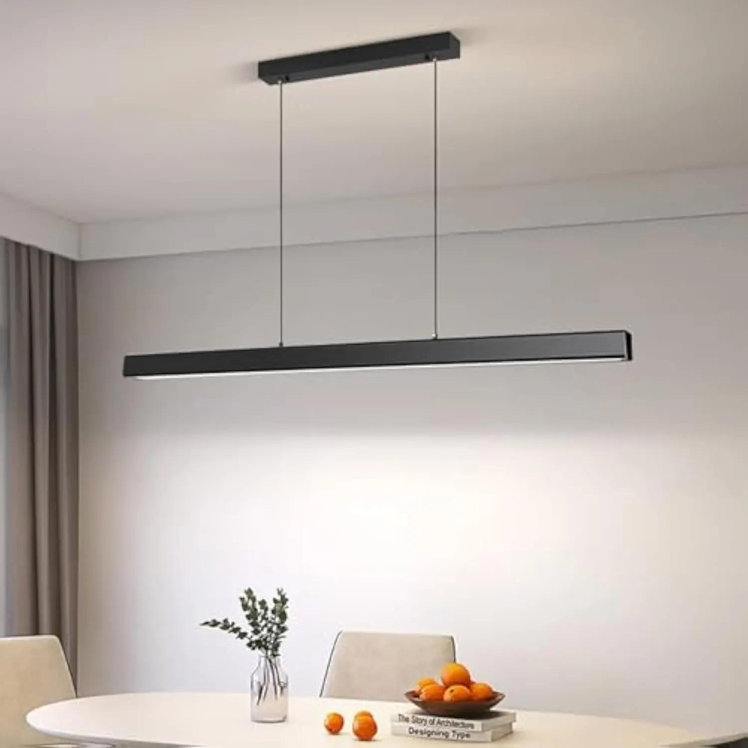 

Minimalist Linear Pendant Light Dimmable LED Modern Chandelier Dining Room Island Light Restaurant Cafe Bar Office Hanging Lamp