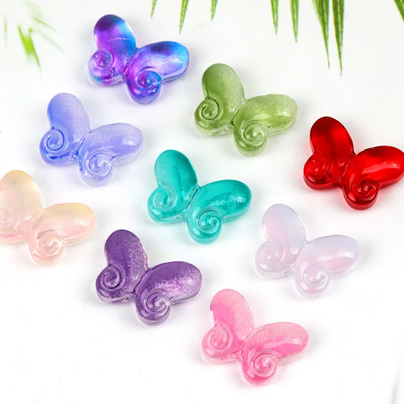 100PCS 10x14.5mm Gradient Color Fat Butterfly Glass Straight Hole Beads DIY Jewelry Accessories Loose Beads Wholesale