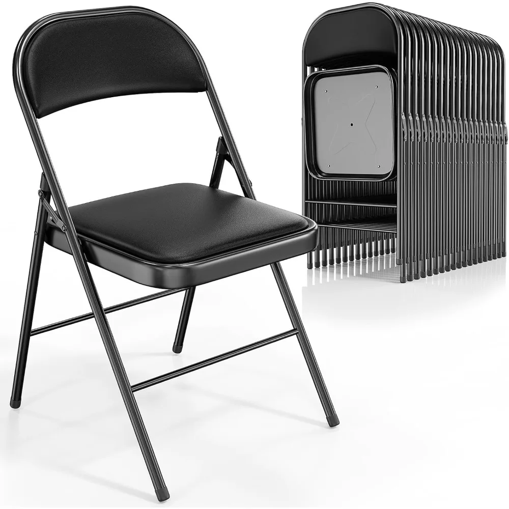 

VINGLI Folding Chairs with Padded Seats, Metal Frame with Pu Leather Seat & Back, Capacity 350 lbs, Black,4-20pc Optional