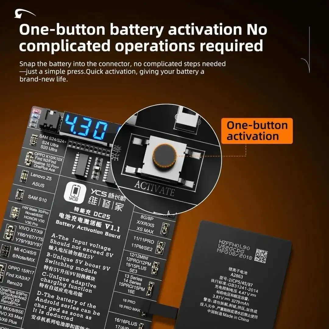 YCS DC25 6P-17ProMAX Battery Activation Detection Board Battery Fast Charge One-click Activation 5V-9V Free Switching