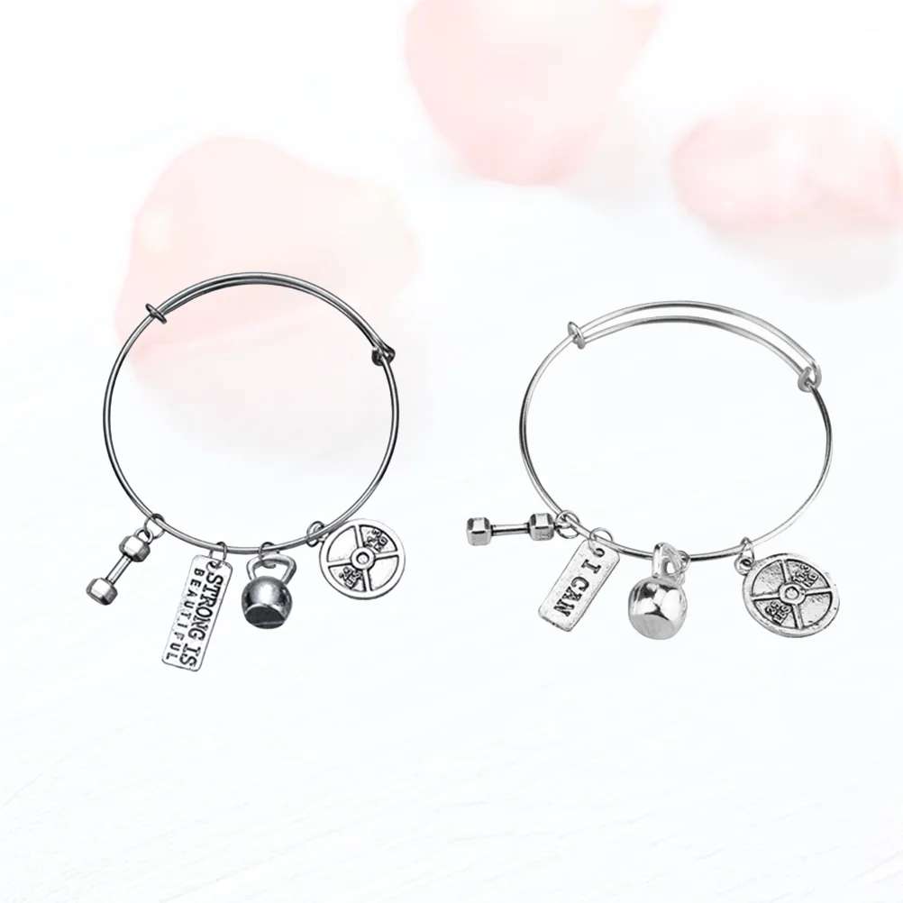 

2Pcs Adjustable Dumbbell Barbell Bracelets Fashion Metal Bangle Fitness Chic Expandable Sports Wear Daily Gift
