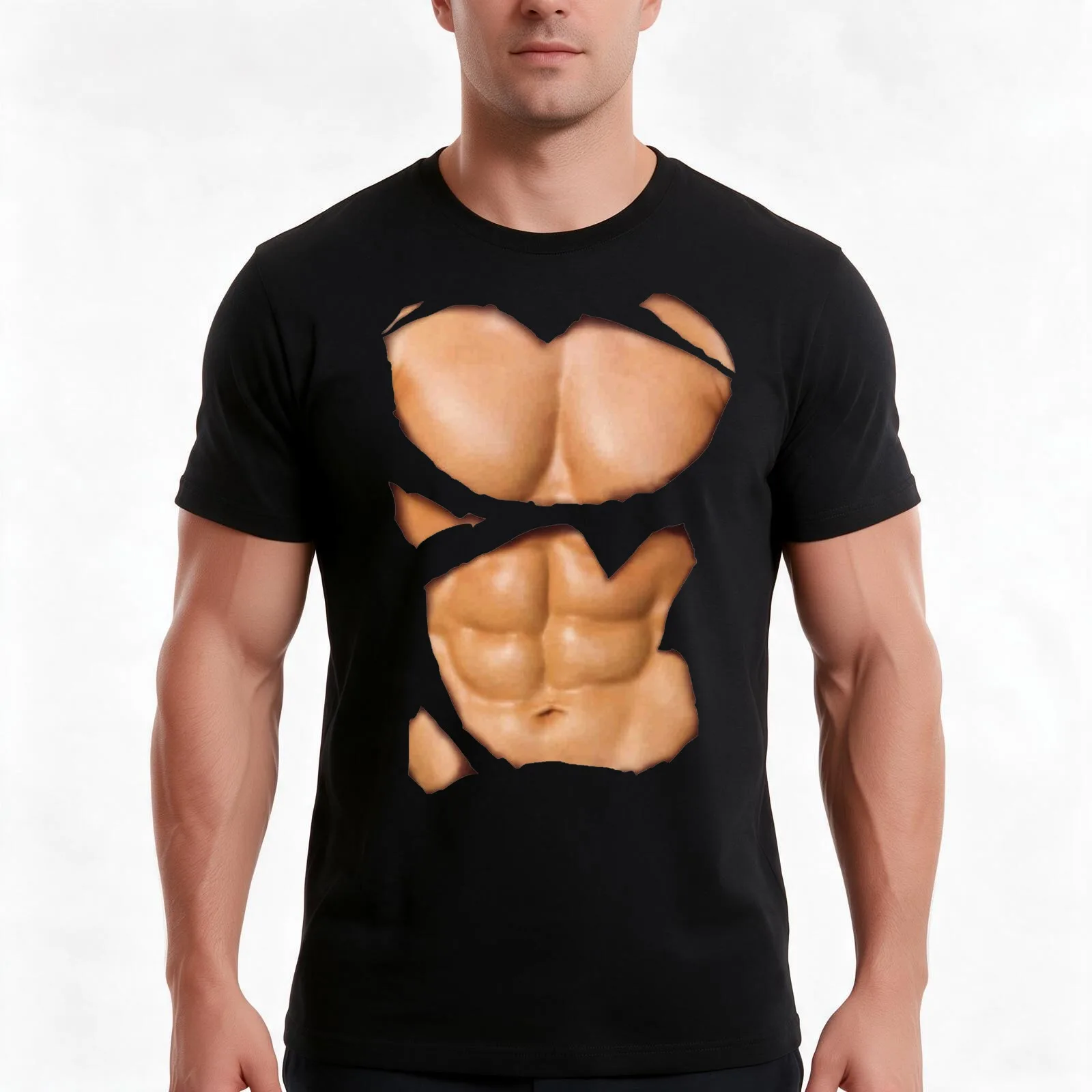 Fake Male Torso T-Shirt, Summer Casual Cotton Tee, Oversized Streetwear Tops, Vintage Graphic Print, Loose Fit Short Sleeve