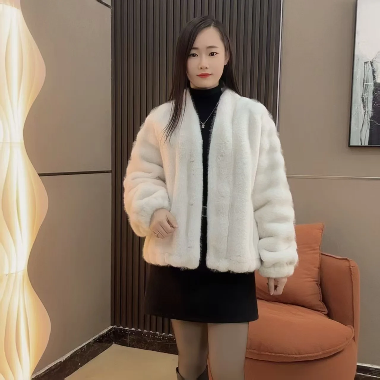 Faux Mink Fur Coats for Women,V-Neck Jackets,Covered Button Overcoat,Female Clothes,Thicken Warm,New ,Winter,2026