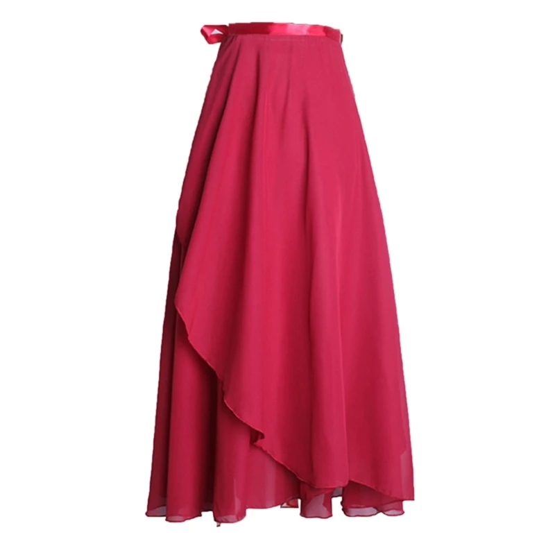 

50LE Elegant Ballet Long Wrap Skirt Adjustable Tie Waist Dancewear for Women