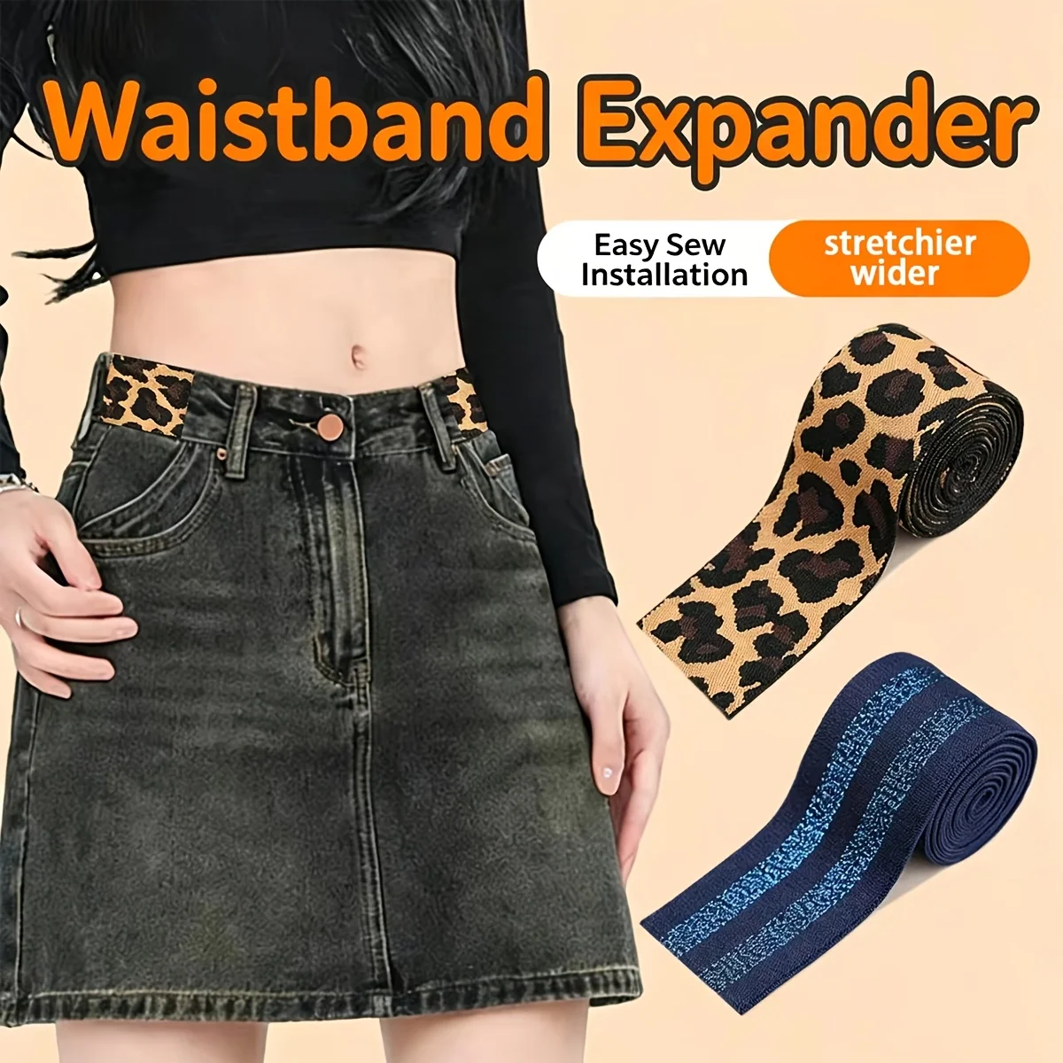 Jeans waistband extension strap, wide elastic waistband extension strap, versatile and customizable elastic strap