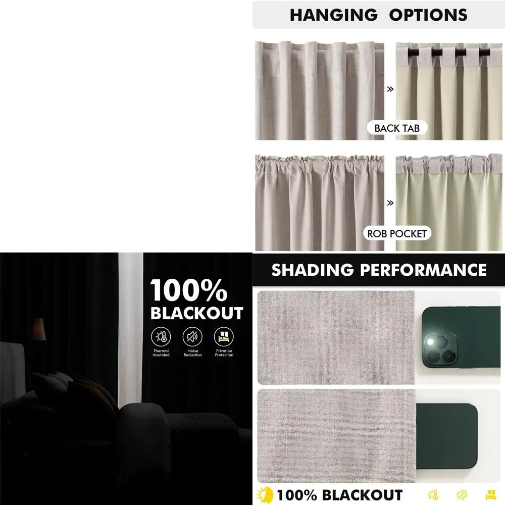 

Thermal Insulated Blackout Linen Curtains, Ivory, 42x108, Luxury Back Tab, 2-Panel Set for Bedroom & Living Room