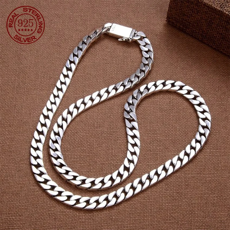 100% Solid S925 Sterling Silver Necklace 7MM 8MM 10MM Punk S925 Silver Jewelry Certified Pass The Test Never Fade Silver Jewelry