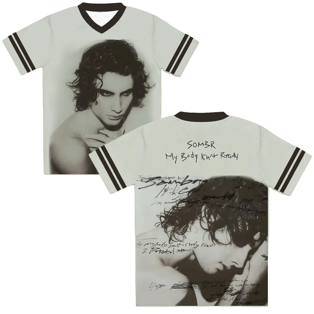 Sombr My Body Isn't Ready Mesh Jersey Retro Vintage Print Tshirt Men Women Fashion Casual Short Sleeve O Neck Top Y2K Streetwear