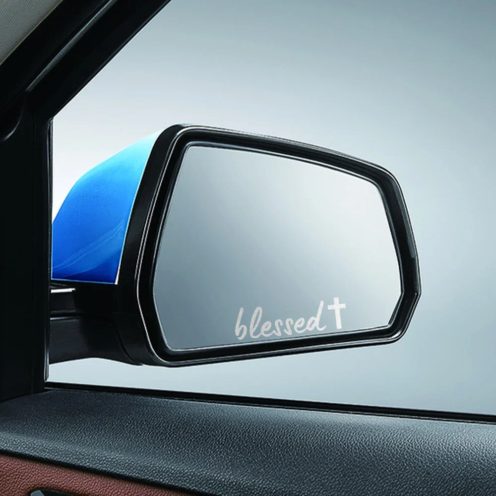 Blessed Car Sticker Rearview Mirror Creative Reflective God Bless Cross Vinyl Decals Truck Side Mirror Decoration Accessories
